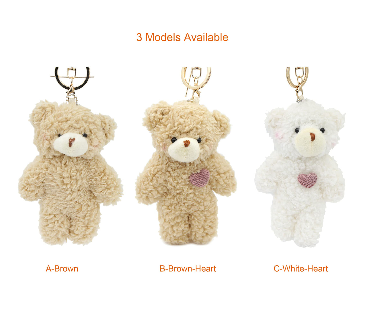 Zitokin Bear Plush Keychain – 5-Inch Brown Teddy with Purple Heart (A-Brown)