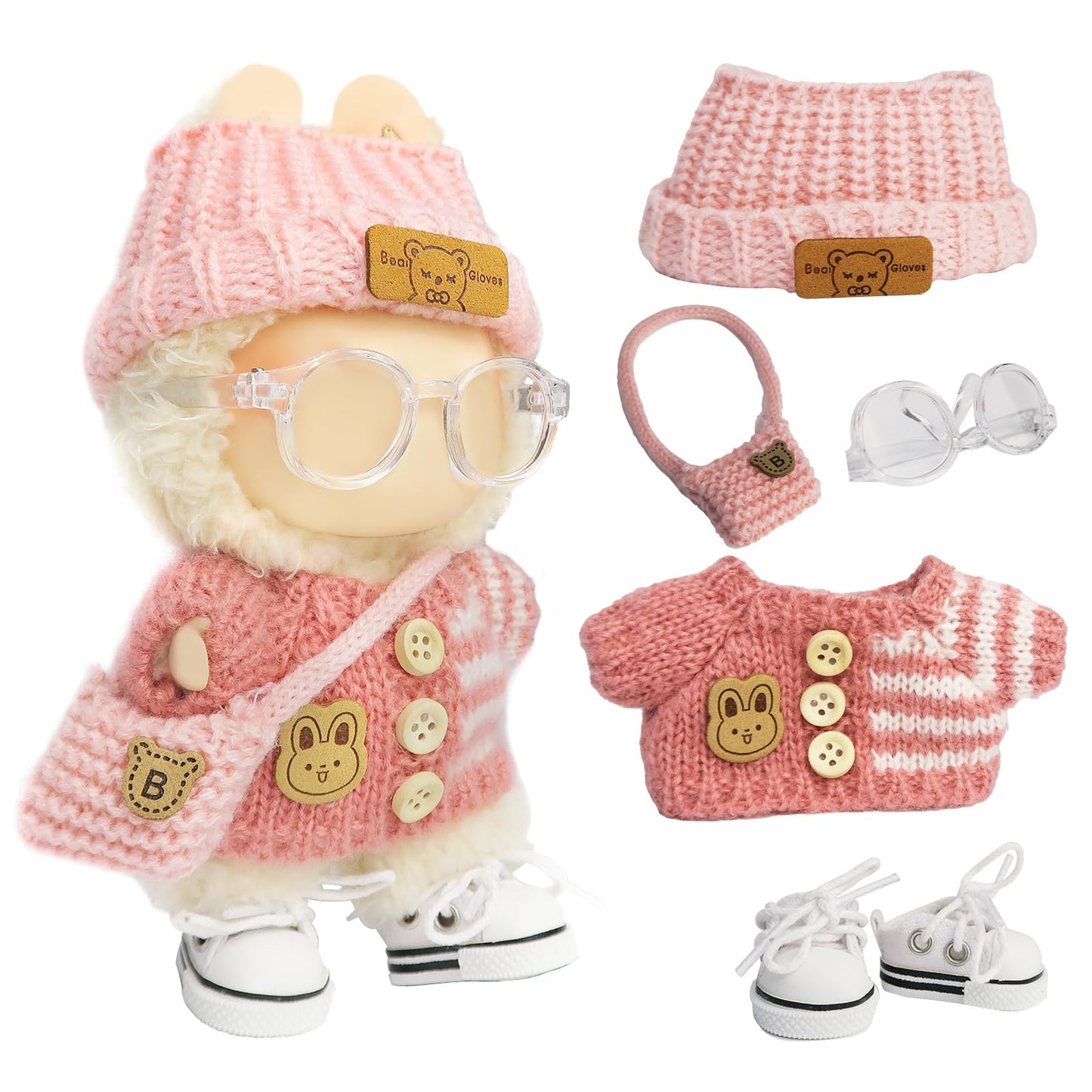 ZitoNebrix 5-Piece Crochet Doll Outfit for 15cm & 17cm Dolls – Light Pink