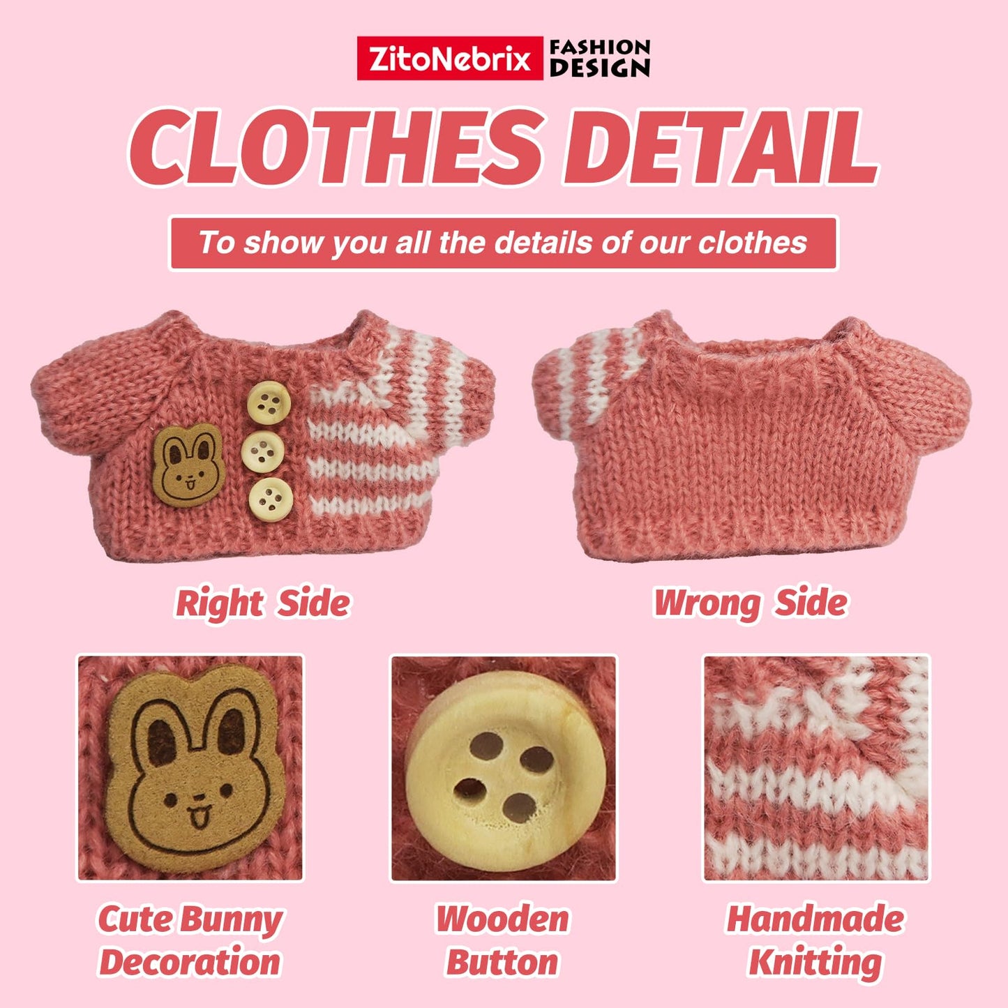 ZitoNebrix 5-Piece Crochet Doll Outfit for 15cm & 17cm Dolls – Light Pink