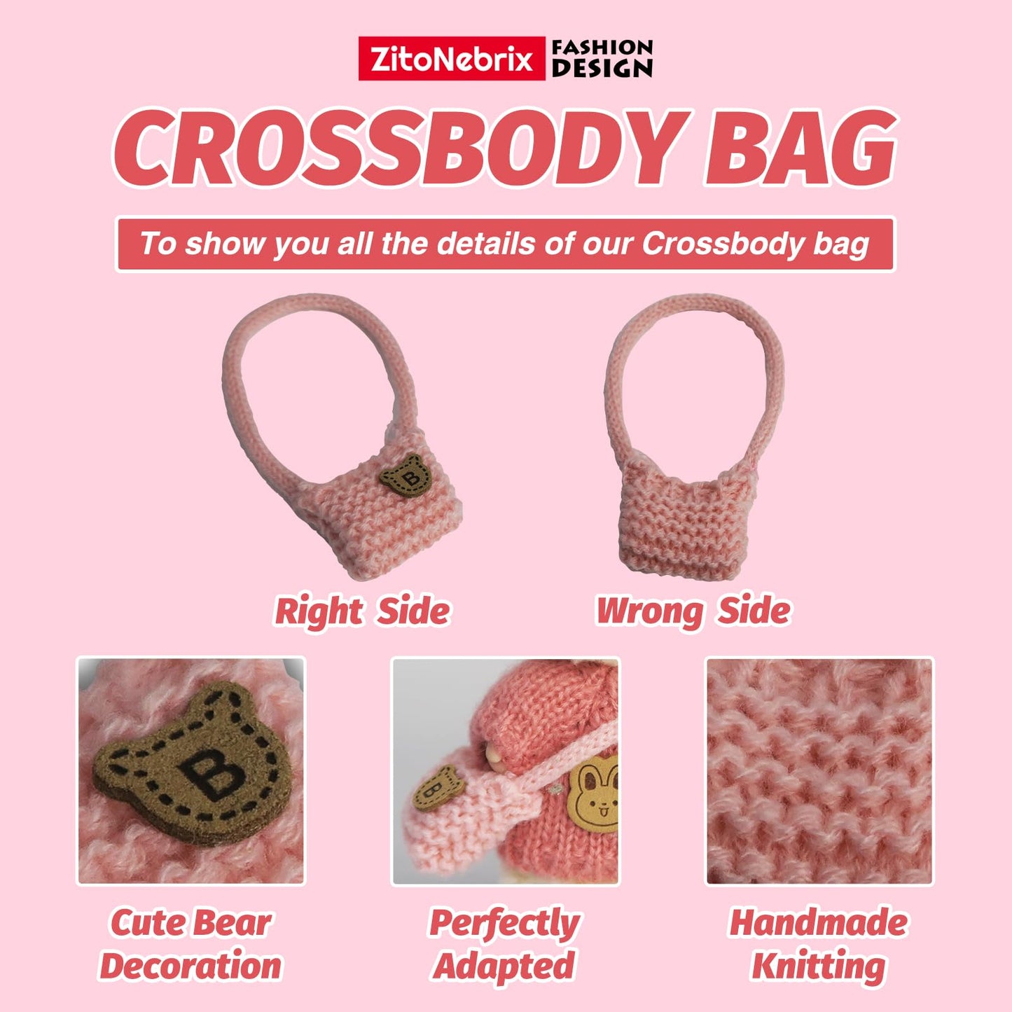 ZitoNebrix 5-Piece Crochet Doll Outfit for 15cm & 17cm Dolls – Light Pink