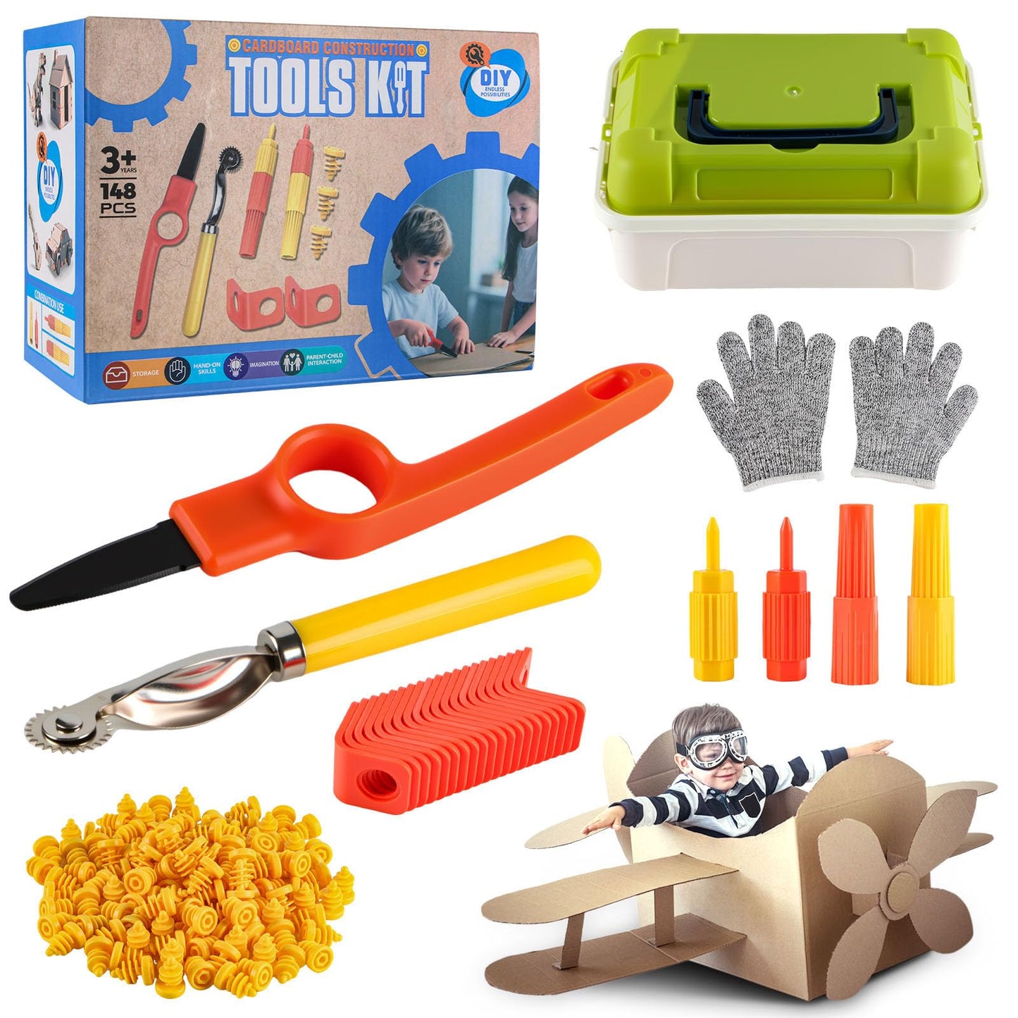 Zitranse Cardboard Cutting Tools Kit – 148 PCS Safe DIY Cutter with Storage Box for Ages 4+
