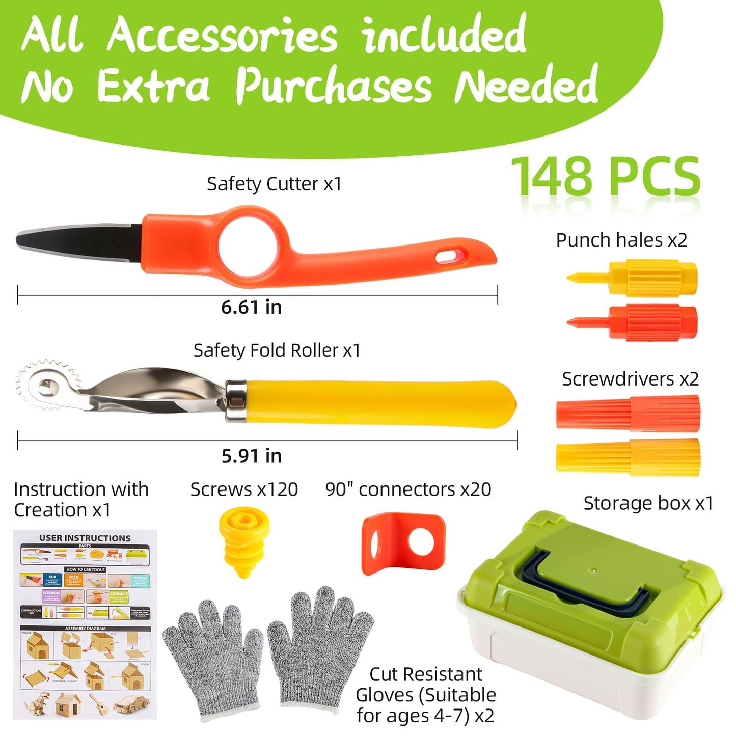 Zitranse Cardboard Cutting Tools Kit – 148 PCS Safe DIY Cutter with Storage Box for Ages 4+