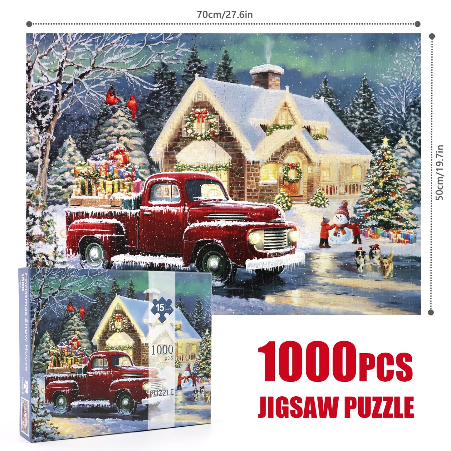 ZIZICG Christmas Puzzles 1000-Piece Snowhouse Truck Jigsaw – Holiday Family Fun