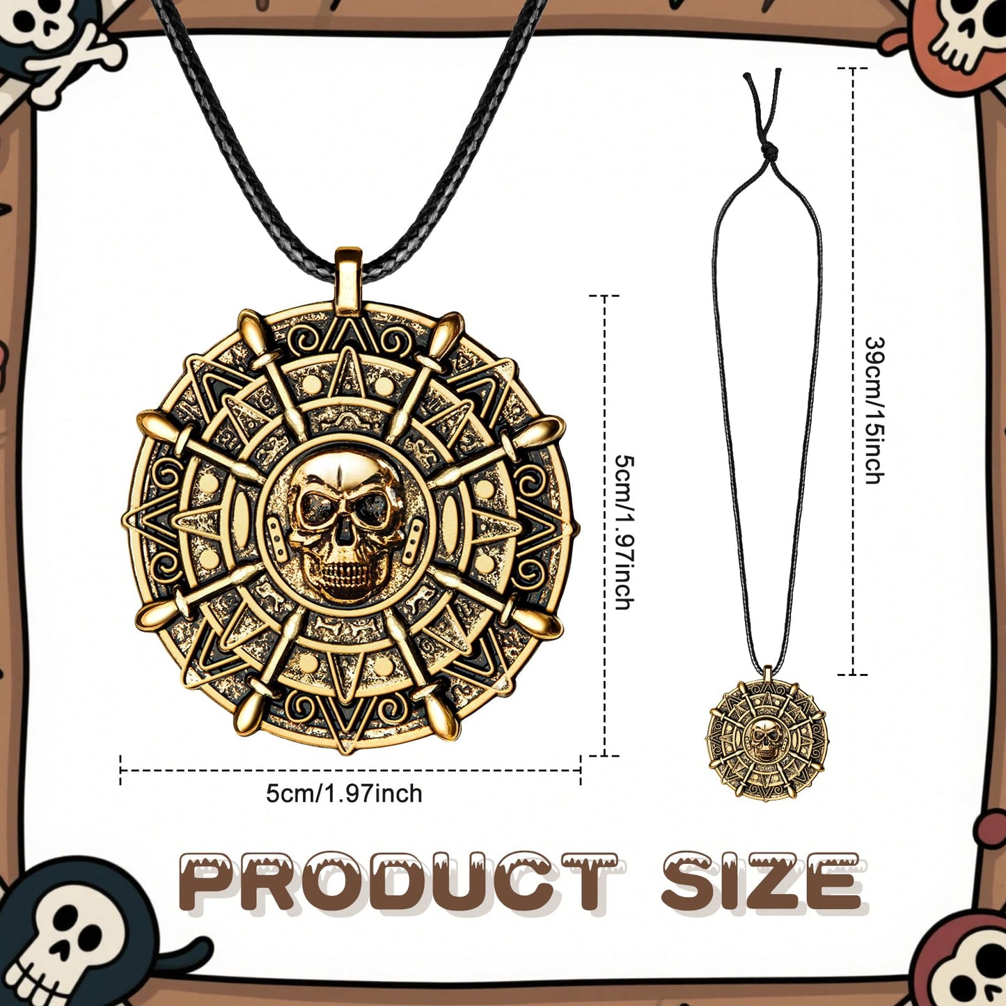ZIZWO 2PCS Pirate Coin Necklace for Kids | Skull Necklace for Halloween & Pirate Parties