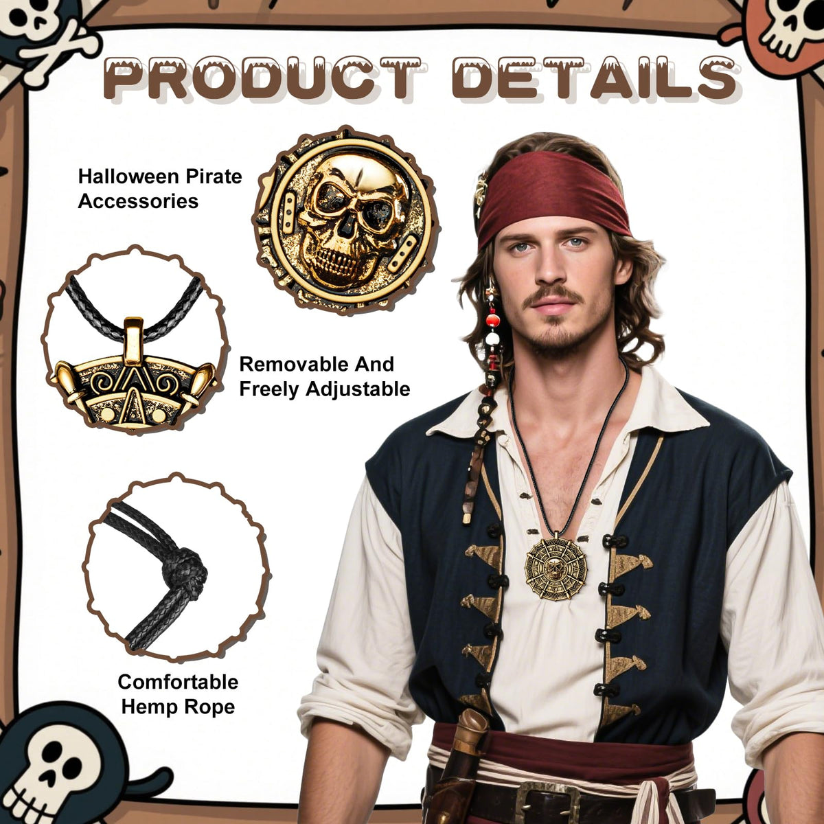 ZIZWO 2PCS Pirate Coin Necklace for Kids | Skull Necklace for Halloween & Pirate Parties