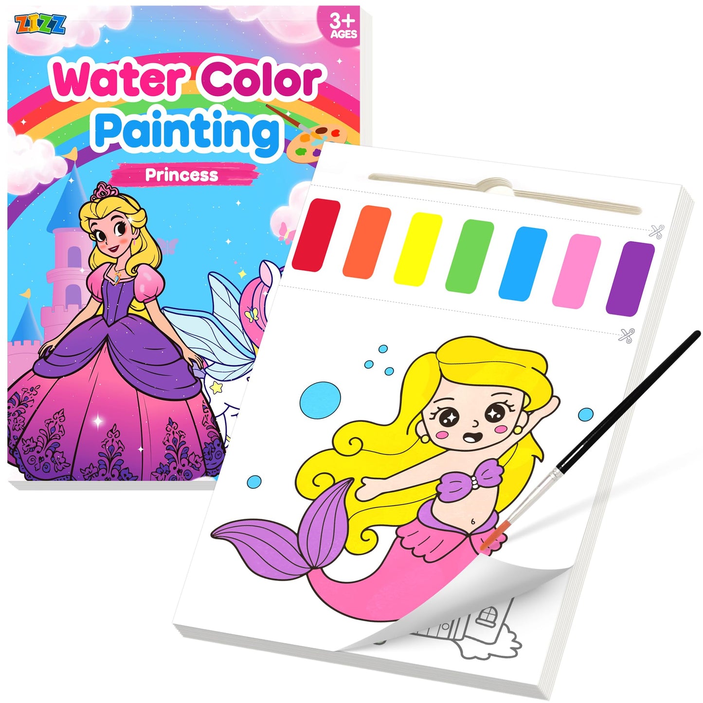 ZIZZ Paint with Water Coloring Book for Kids 3-8 — Mess-Free Princess Art Kit