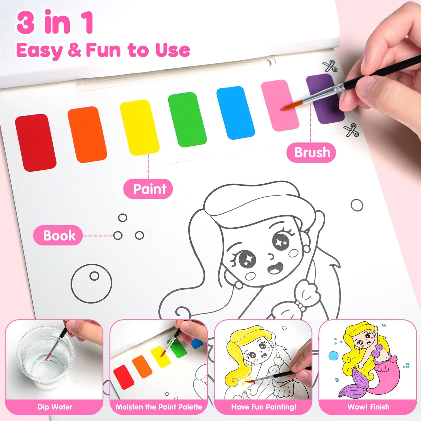 ZIZZ Paint with Water Coloring Book for Kids 3-8 — Mess-Free Princess Art Kit