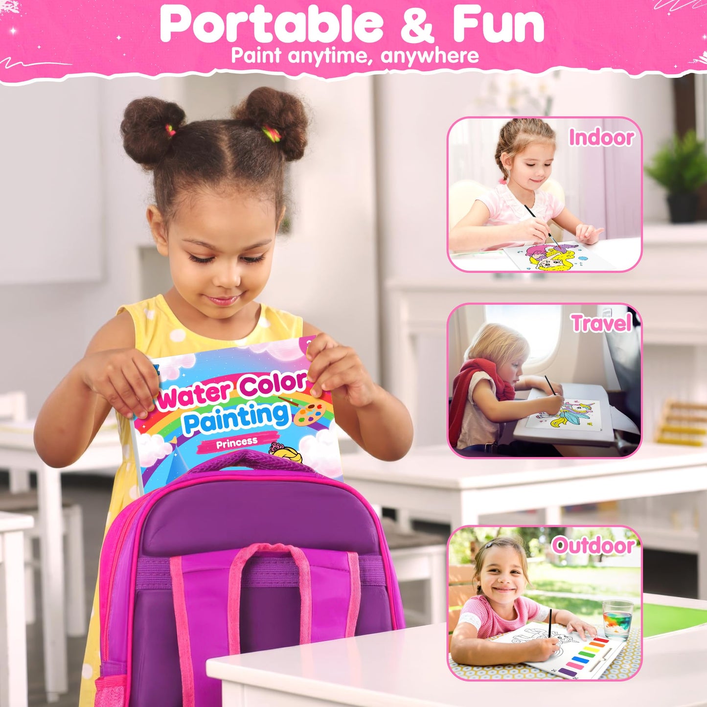 ZIZZ Paint with Water Coloring Book for Kids 3-8 — Mess-Free Princess Art Kit
