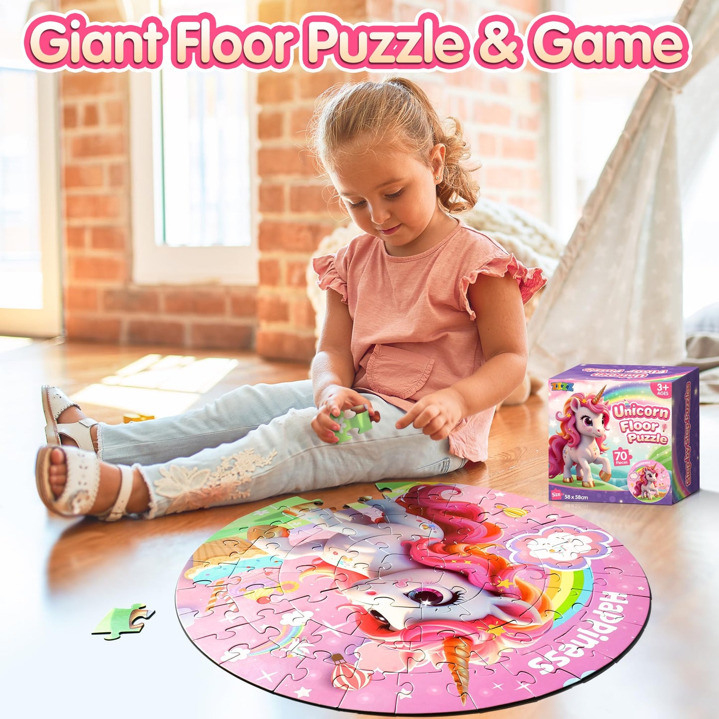 ZIZZ Unicorn Floor Puzzle for Kids (70 Pieces) – Educational Toy for Ages 3–8, Gift Idea