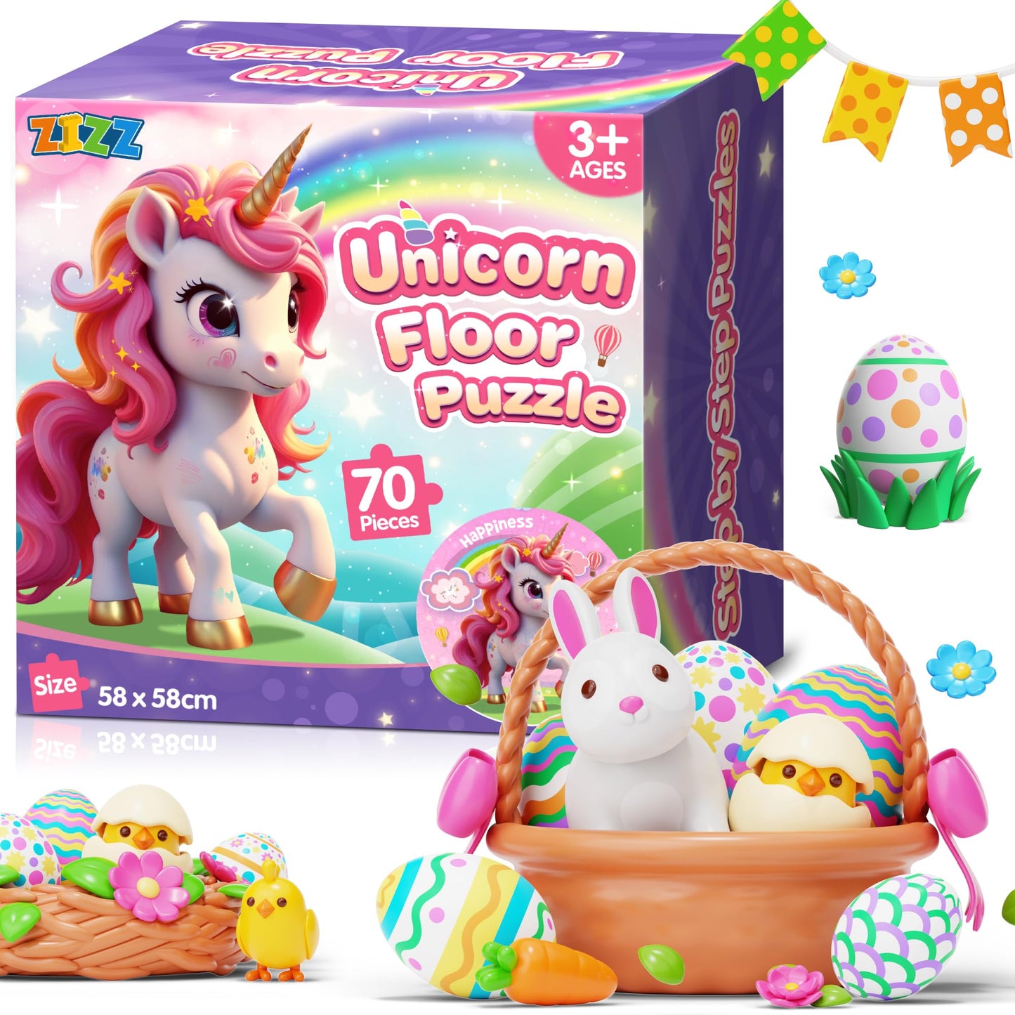 ZIZZ Unicorn Floor Puzzle for Kids (70 Pieces) – Educational Toy for Ages 3–8, Gift Idea