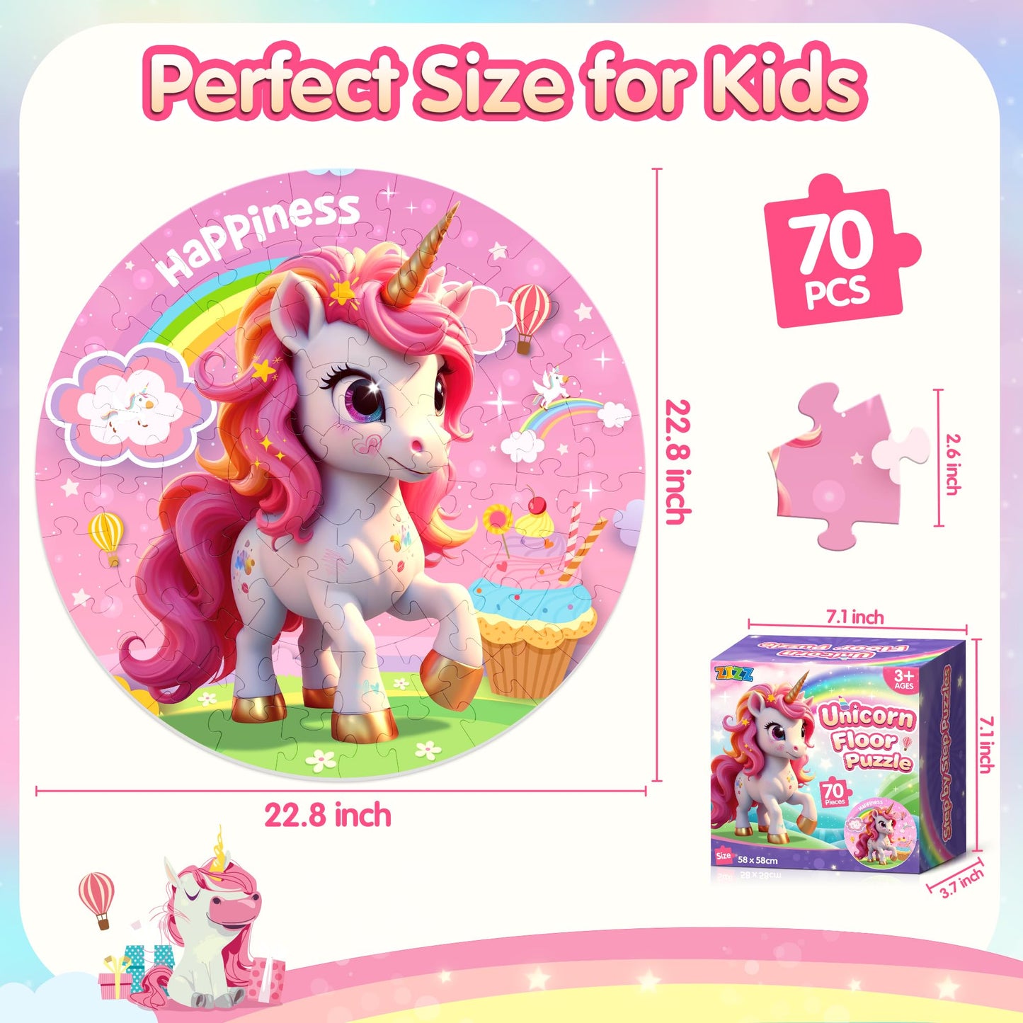 ZIZZ Unicorn Floor Puzzle for Kids (70 Pieces) – Educational Toy for Ages 3–8, Gift Idea