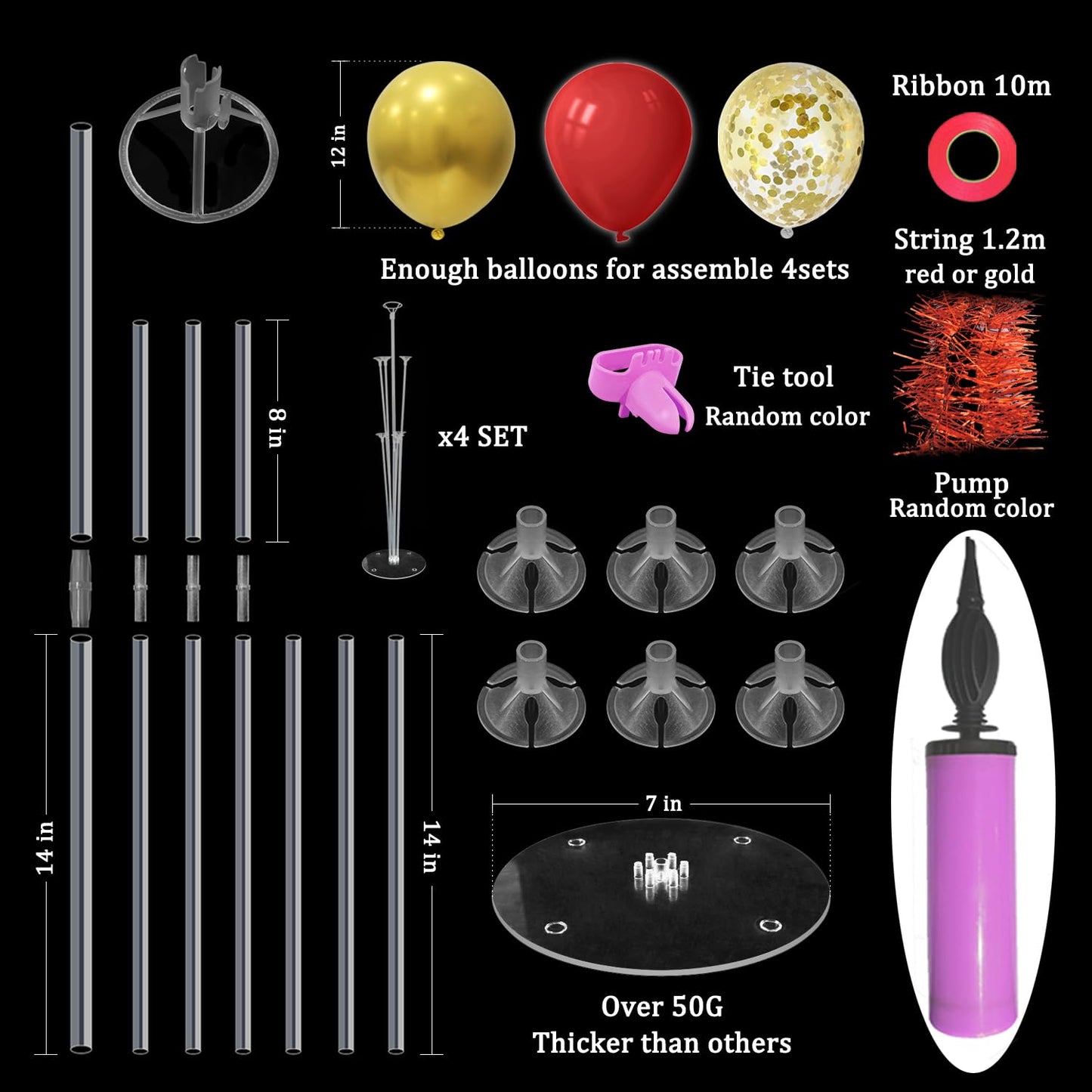 ZJDHPTY Red & Gold Balloon Stand Set4 – Table Centerpiece for Parties, Weddings & Celebrations