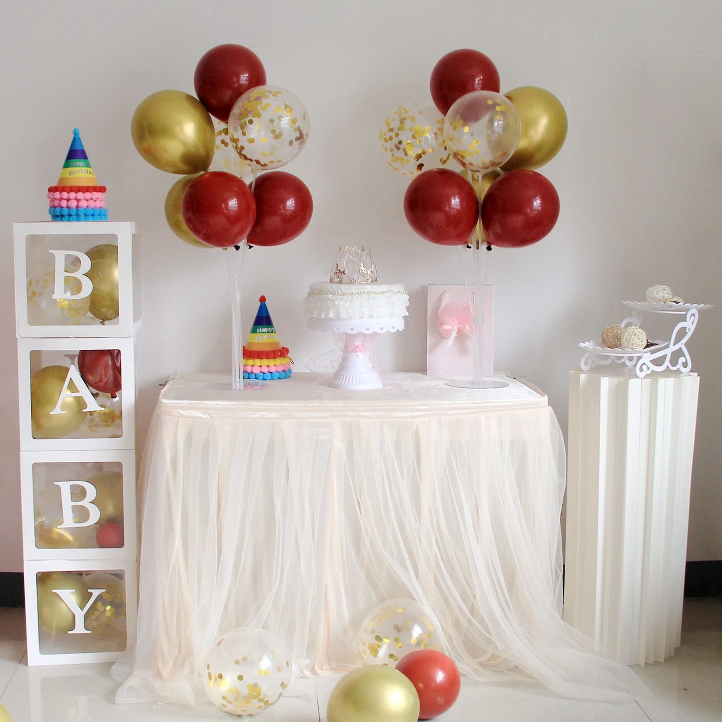 ZJDHPTY Red & Gold Balloon Stand Set4 – Table Centerpiece for Parties, Weddings & Celebrations
