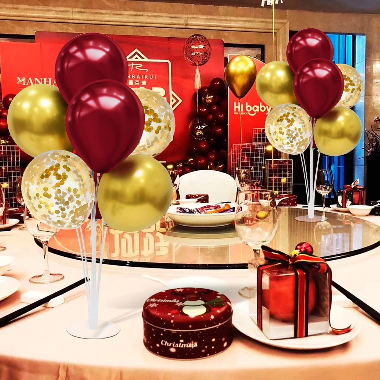 ZJDHPTY Red & Gold Balloon Stand Set4 – Table Centerpiece for Parties, Weddings & Celebrations