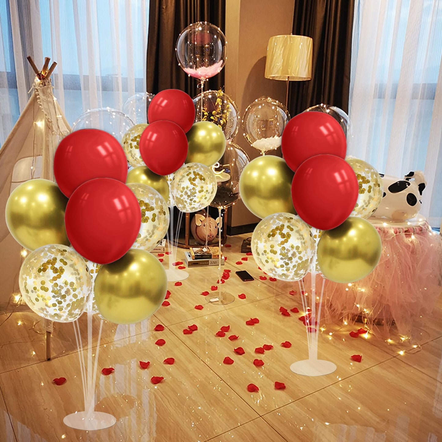 ZJDHPTY Red & Gold Balloon Stand Set4 – Table Centerpiece for Parties, Weddings & Celebrations