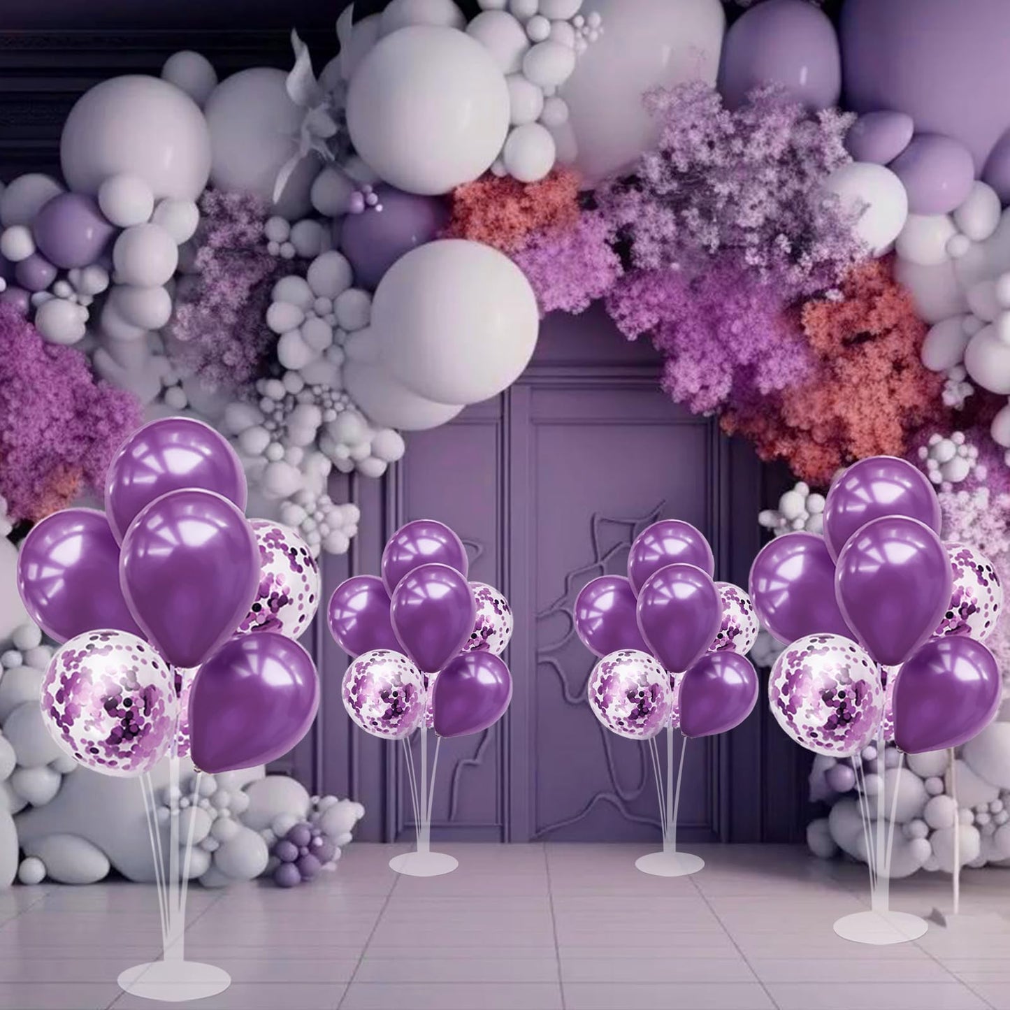ZJDHPTY Purple Balloon Stand Centerpiece Kit Set4 — Birthday, Bridal Shower, Wedding Decor