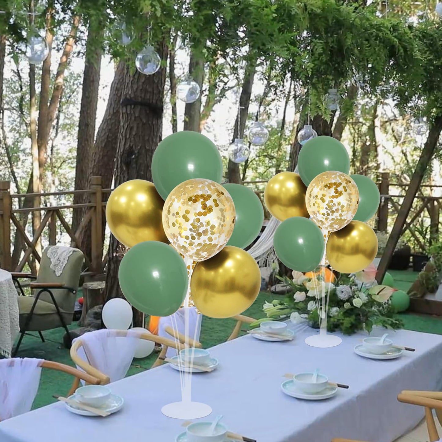 ZJDHPTY Green and Gold Balloon Stand Centerpiece Kit – Birthday, Woodland Baby Shower, Graduation