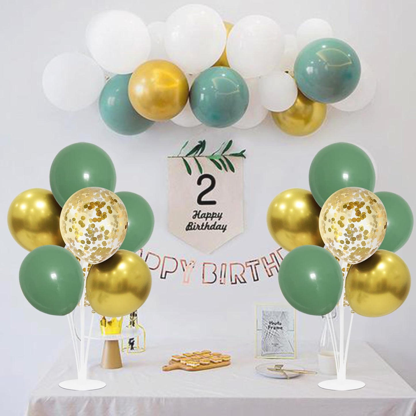 ZJDHPTY Green and Gold Balloon Stand Centerpiece Kit – Birthday, Woodland Baby Shower, Graduation