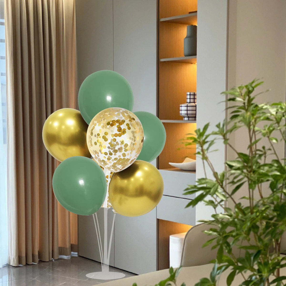 ZJDHPTY Green and Gold Balloon Stand Centerpiece Kit – Birthday, Woodland Baby Shower, Graduation