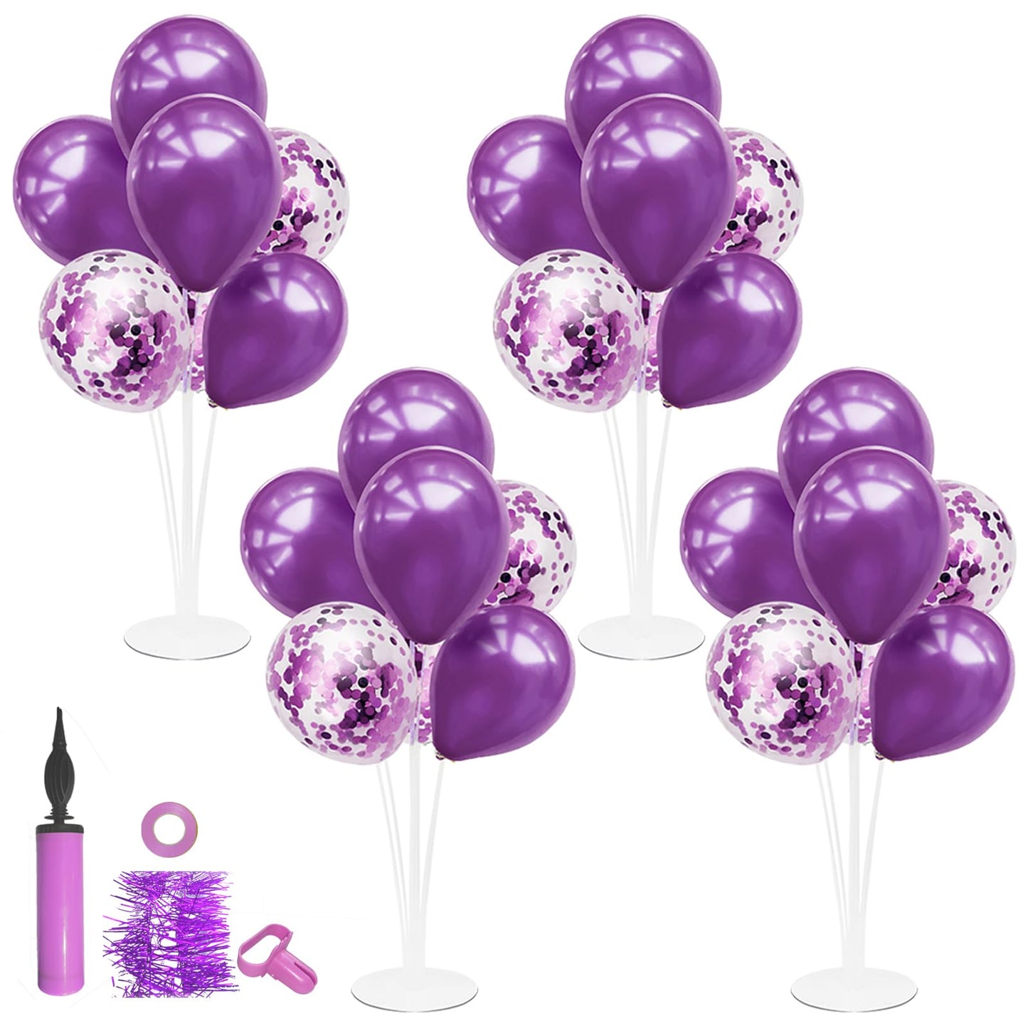 ZJDHPTY Purple Balloon Stand Centerpiece Kit Set4 — Birthday, Bridal Shower, Wedding Decor