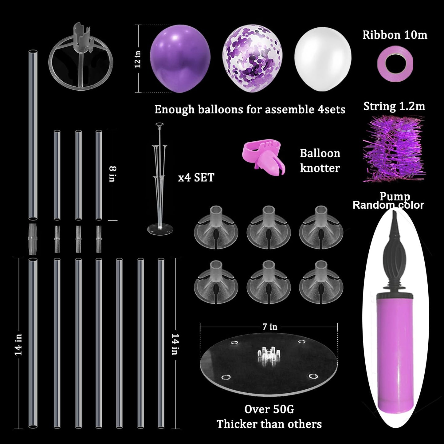 ZJDHPTY Purple Balloon Stand Centerpiece Kit Set4 — Birthday, Bridal Shower, Wedding Decor