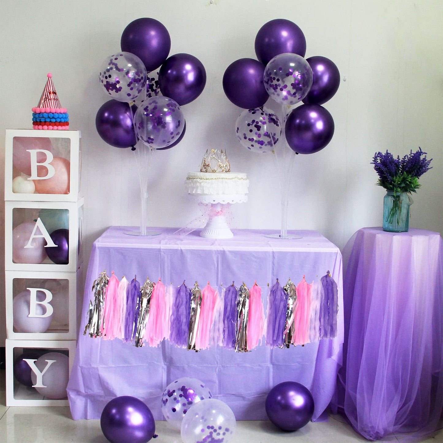 ZJDHPTY Purple Balloon Stand Centerpiece Kit Set4 — Birthday, Bridal Shower, Wedding Decor