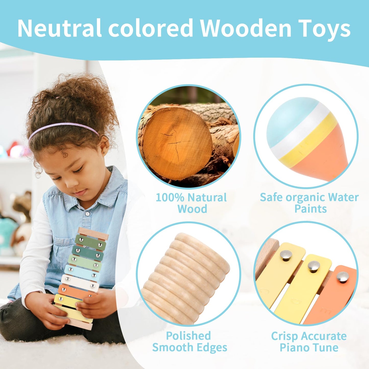 ZJEFUNS Baby Musical Instruments Set – Wooden Montessori Toys for Toddlers 1-3 | 9-in-1 Educational Music Kit