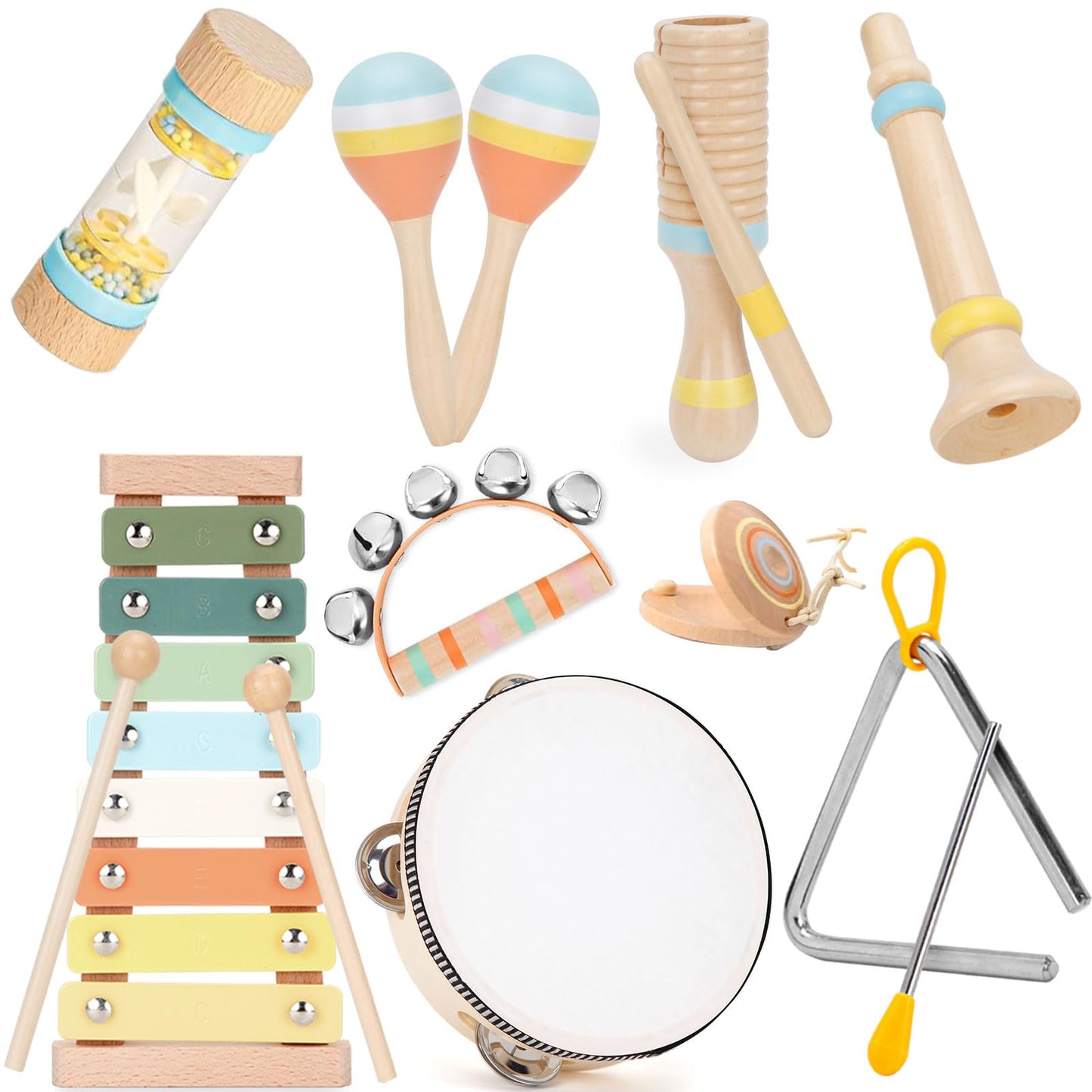 ZJEFUNS Baby Musical Instruments Set – Wooden Montessori Toys for Toddlers 1-3 | 9-in-1 Educational Music Kit