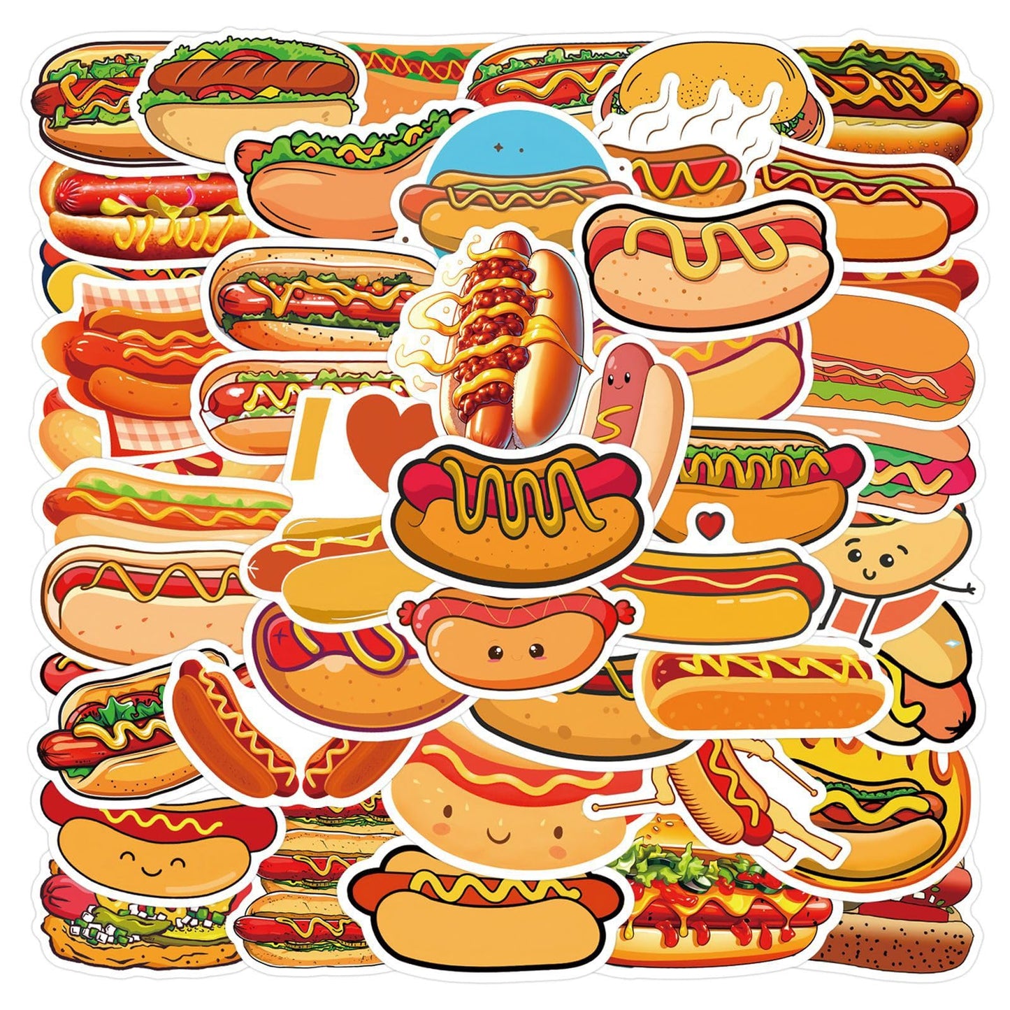 ZJJEJFST 55Pcs Hot Dog Stickers – Waterproof Vinyl Decals for Laptops, Water Bottles & More