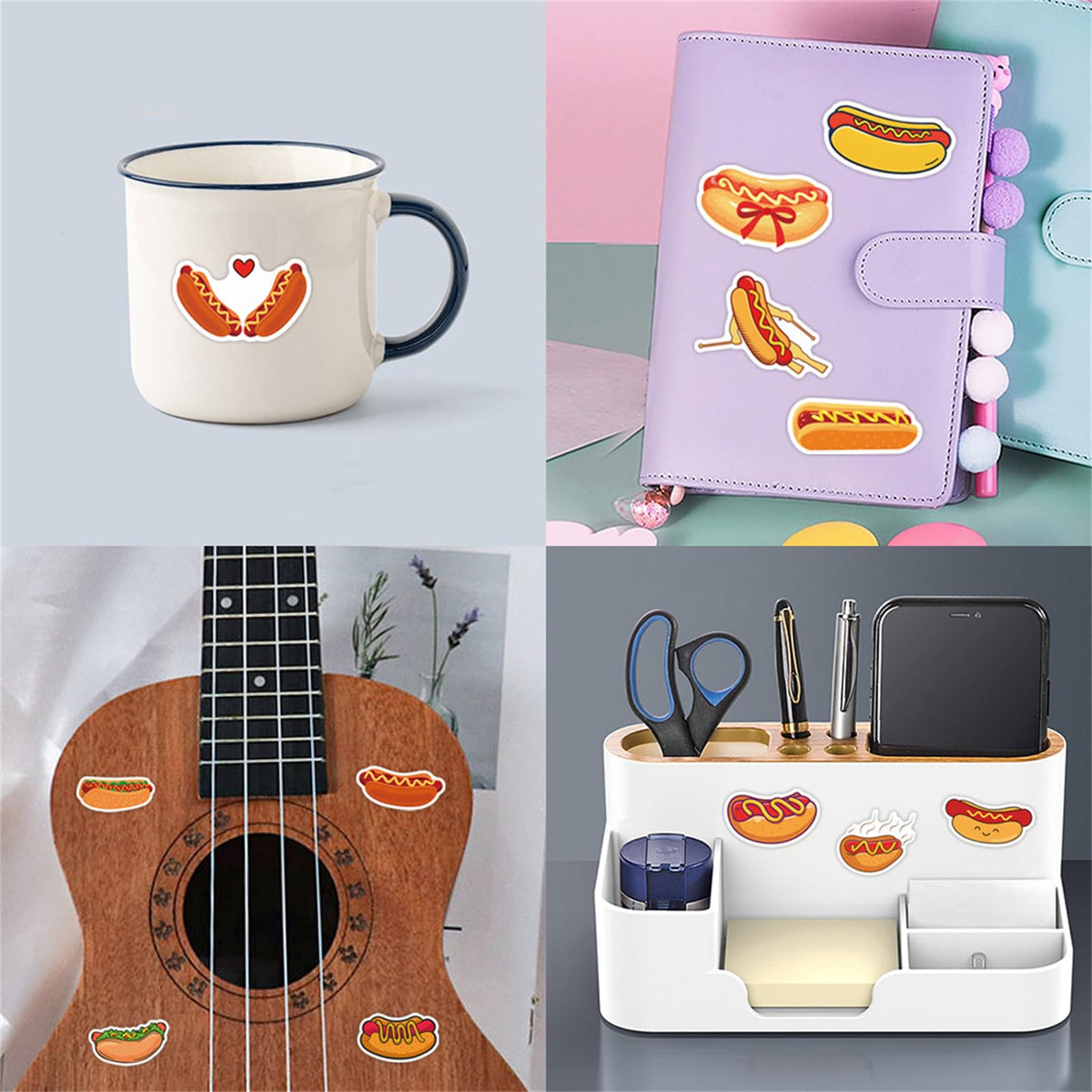 ZJJEJFST 55Pcs Hot Dog Stickers – Waterproof Vinyl Decals for Laptops, Water Bottles & More