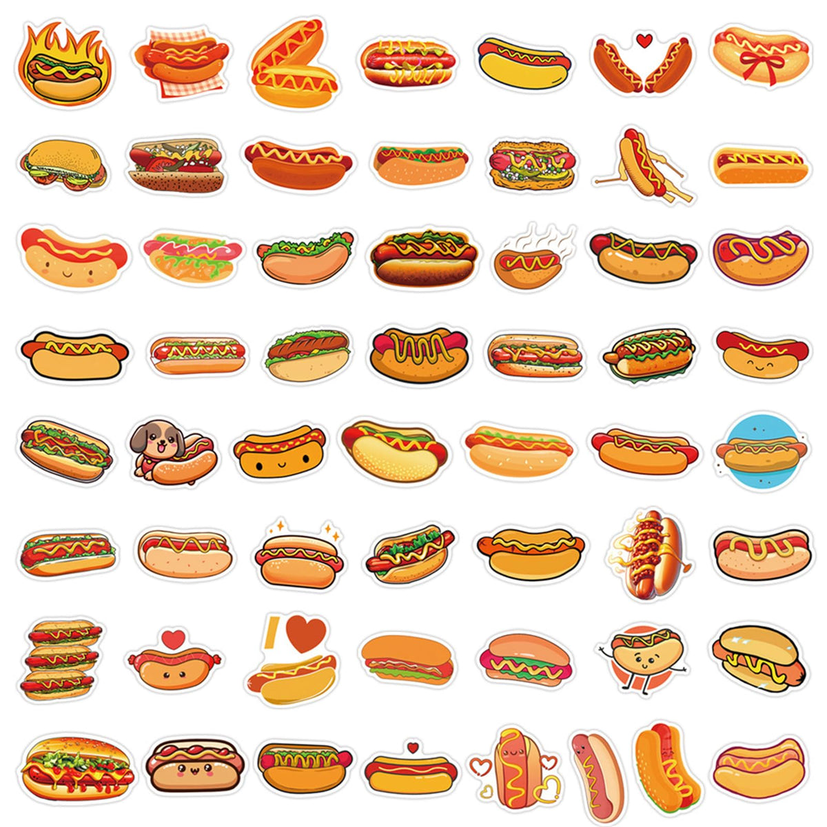 ZJJEJFST 55Pcs Hot Dog Stickers – Waterproof Vinyl Decals for Laptops, Water Bottles & More