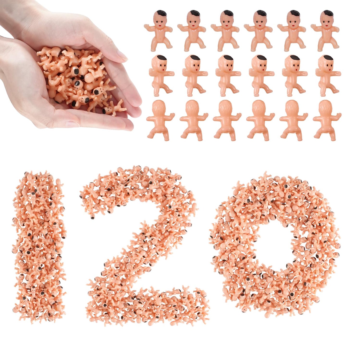 ZJJZGYXINTAI 120 Pcs Plastic Babies for Games – 1 Inch Mini Baby Figurines for Baby Showers, King Cake, Ice Cubes, Party Favors