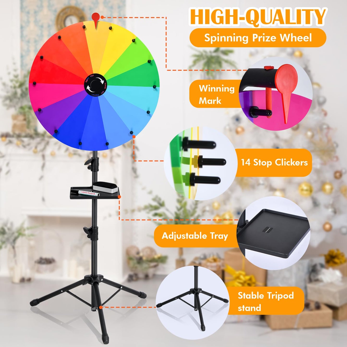 ZJJZGYXINTAI 24-Inch Prize Wheel Spinner with Stand — 14-Slot Colorful Spin Wheel for Trade Shows and Classrooms