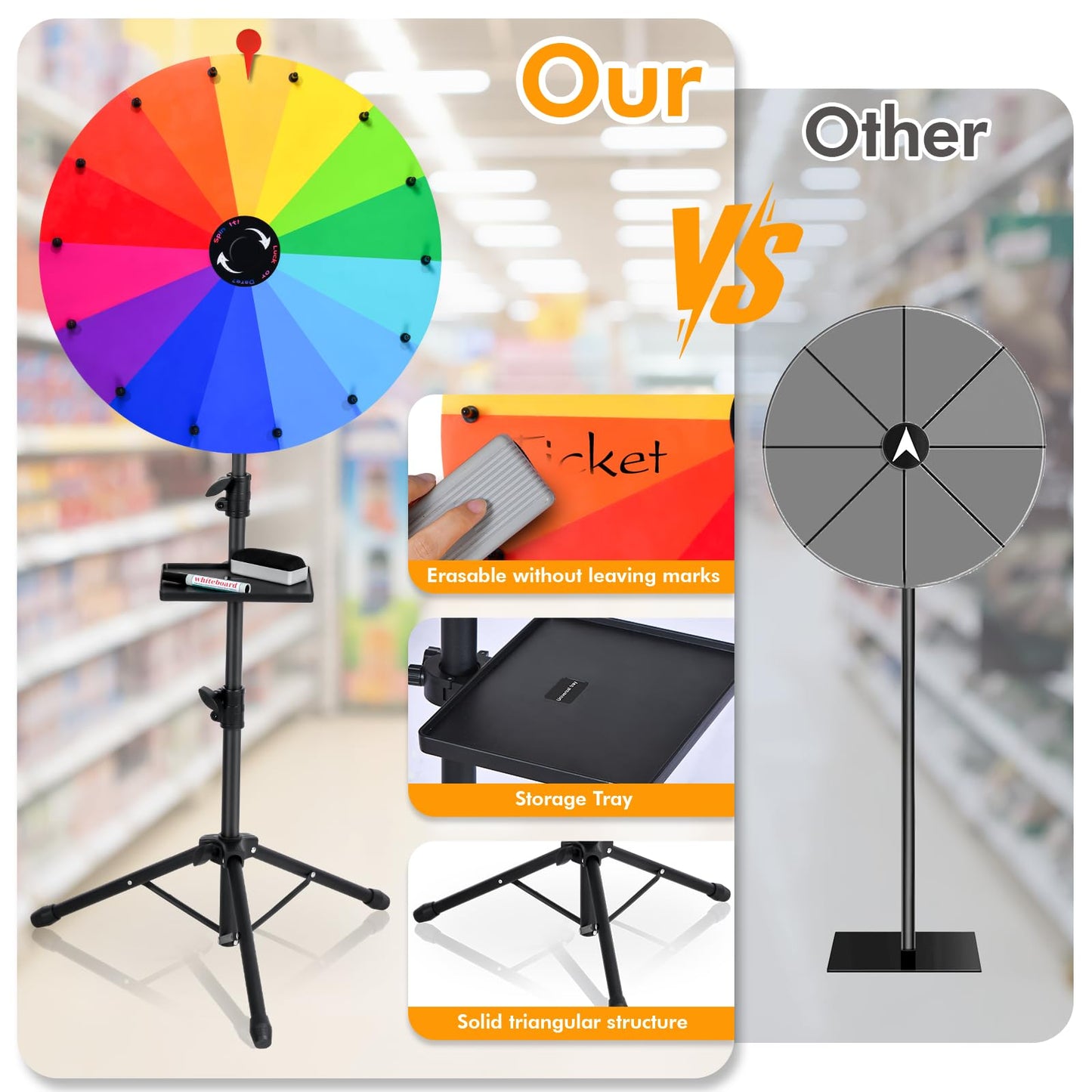 ZJJZGYXINTAI 24-Inch Prize Wheel Spinner with Stand — 14-Slot Colorful Spin Wheel for Trade Shows and Classrooms