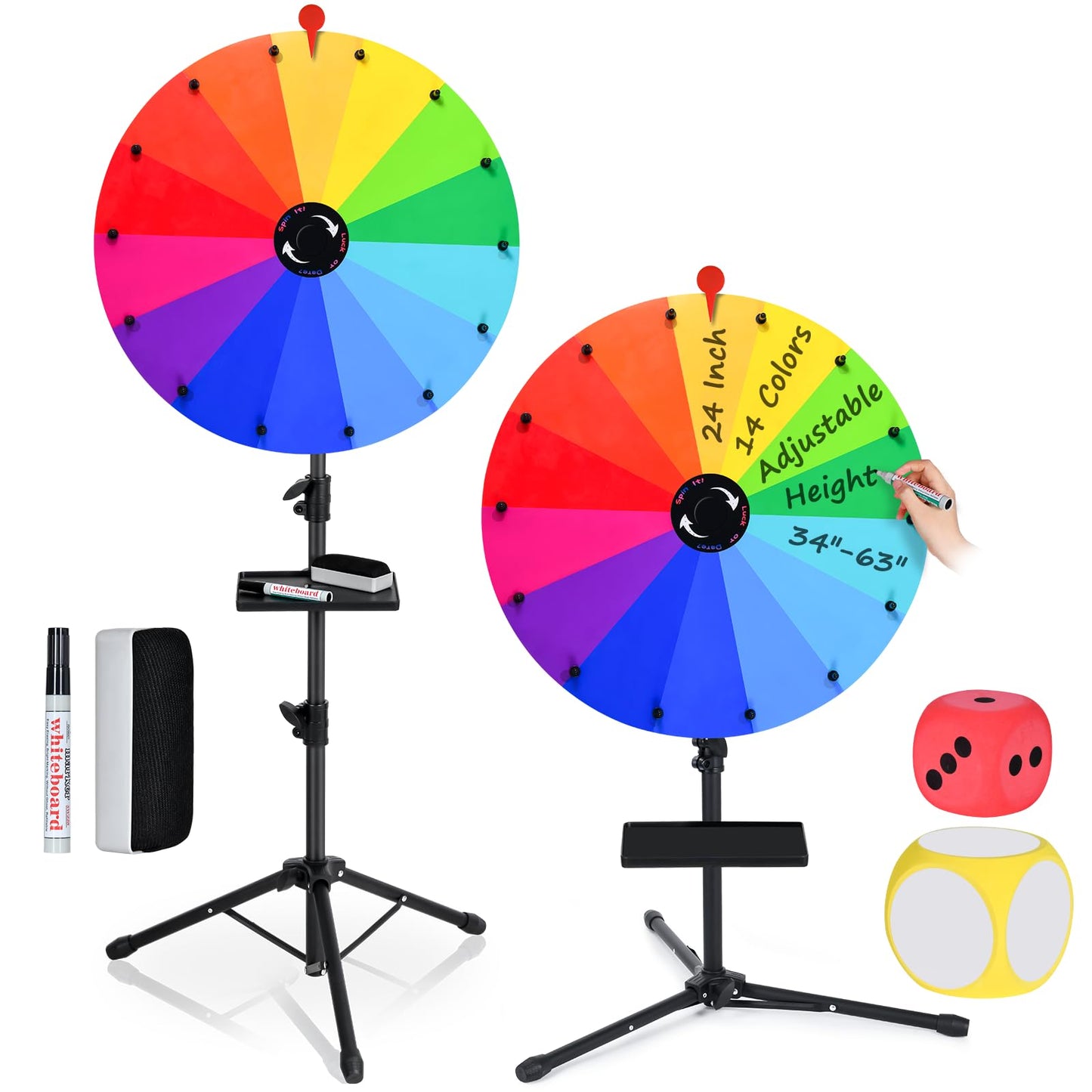 ZJJZGYXINTAI 24-Inch Prize Wheel Spinner with Stand — 14-Slot Colorful Spin Wheel for Trade Shows and Classrooms