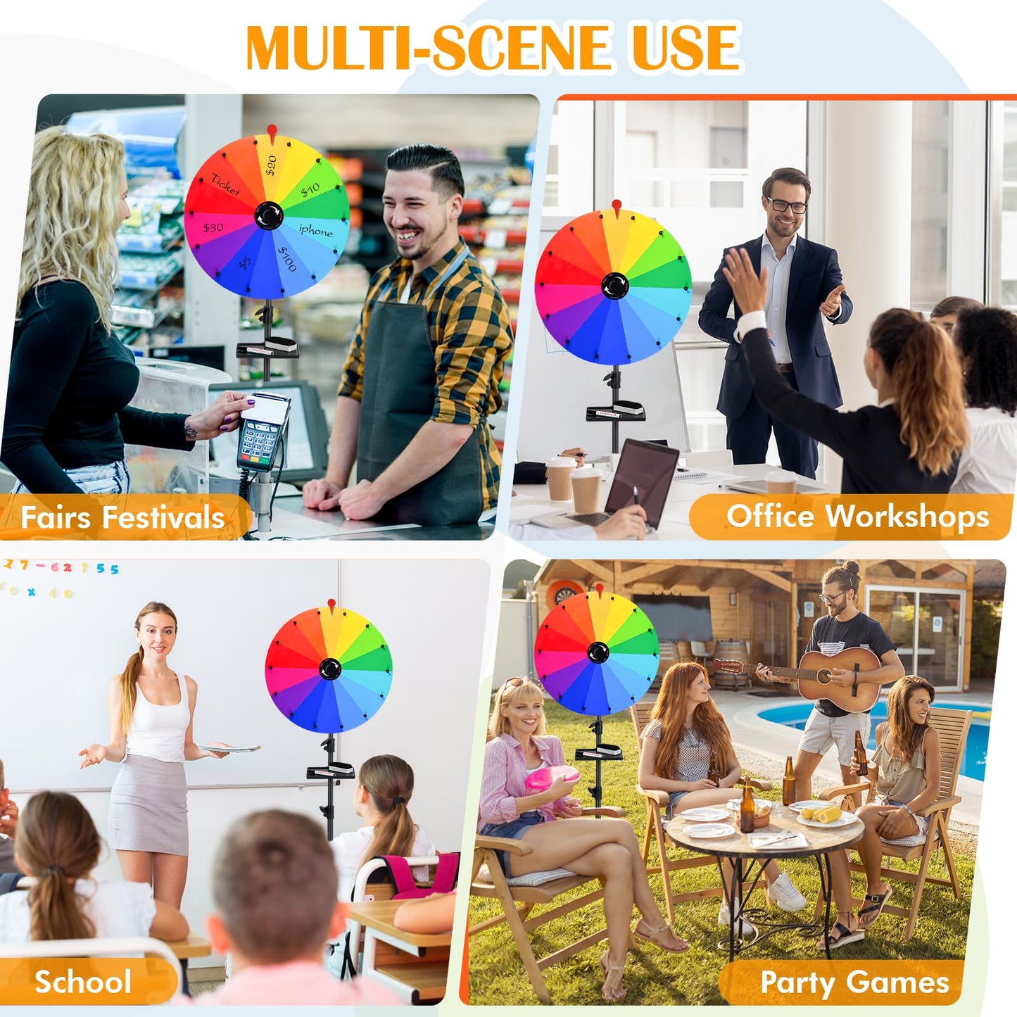 ZJJZGYXINTAI 24-Inch Prize Wheel Spinner with Stand — 14-Slot Colorful Spin Wheel for Trade Shows and Classrooms