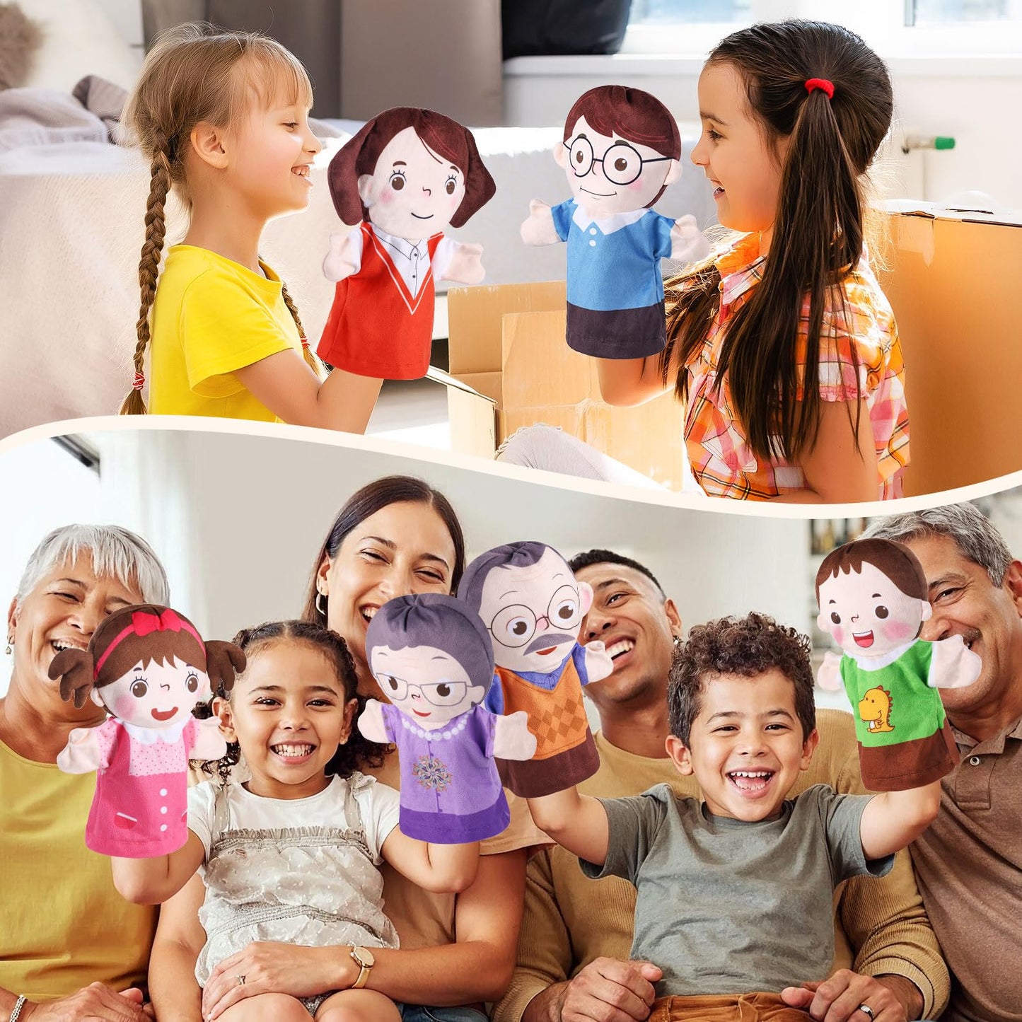 ZJoey 6 Pcs Family Hand Puppets – 10 Inch Plush Storytelling Toys for Kids