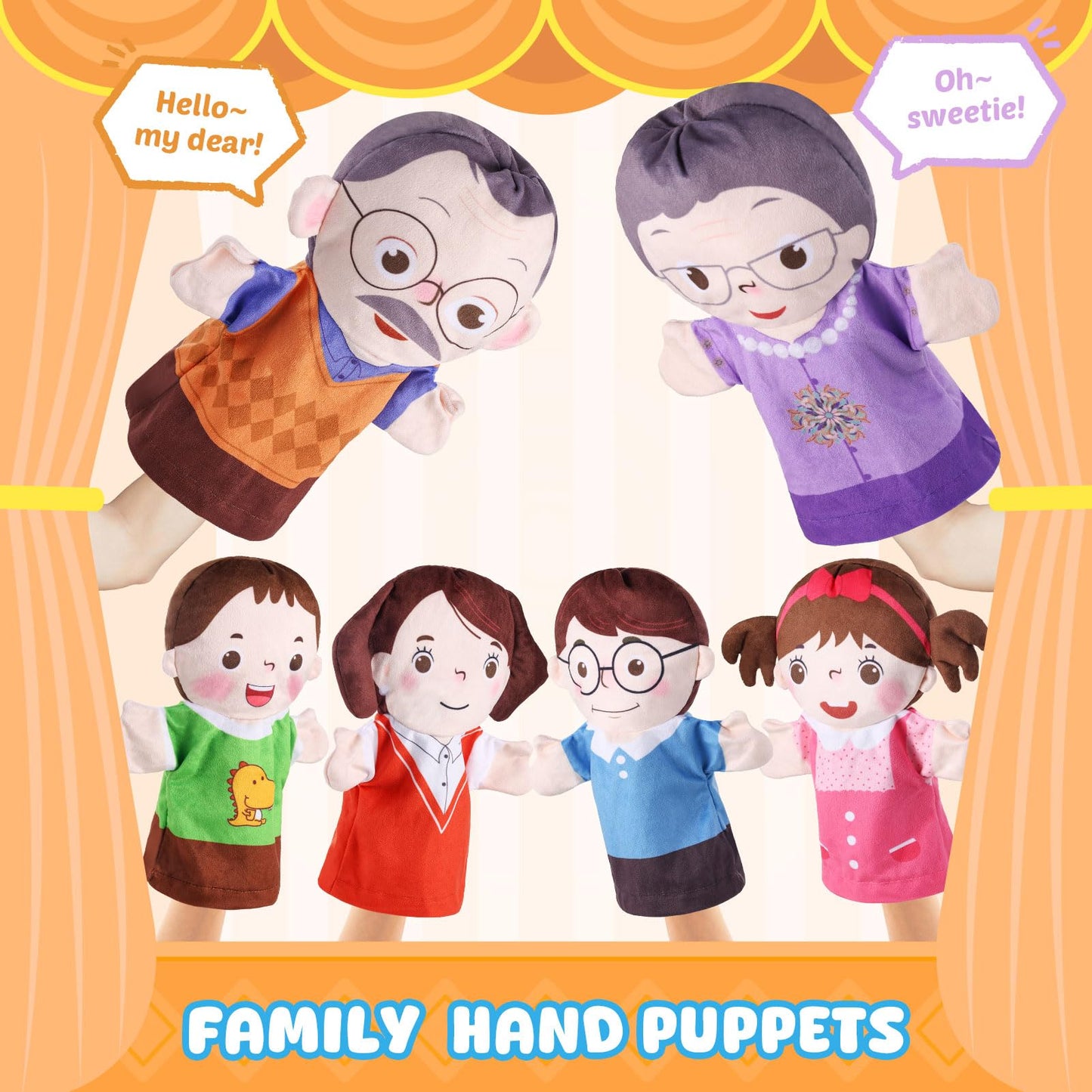 ZJoey 6 Pcs Family Hand Puppets – 10 Inch Plush Storytelling Toys for Kids