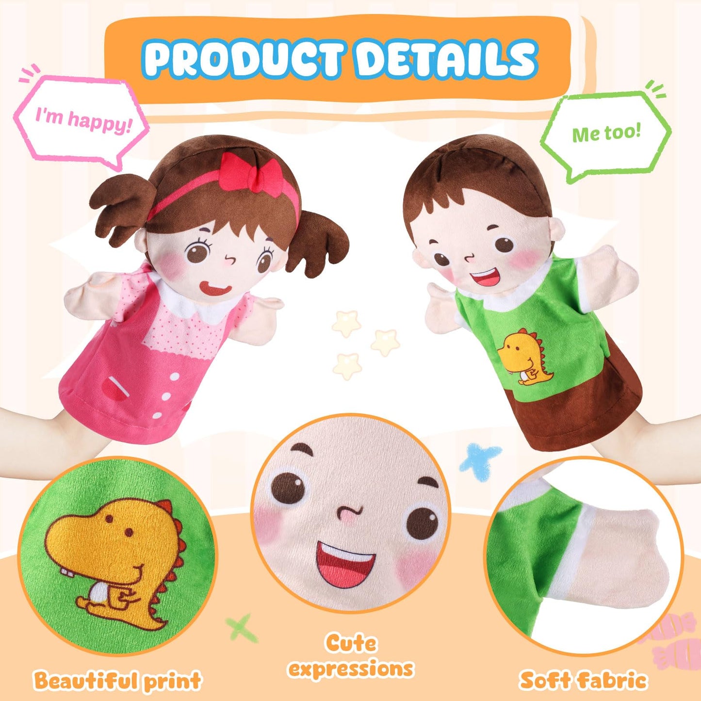 ZJoey 6 Pcs Family Hand Puppets – 10 Inch Plush Storytelling Toys for Kids