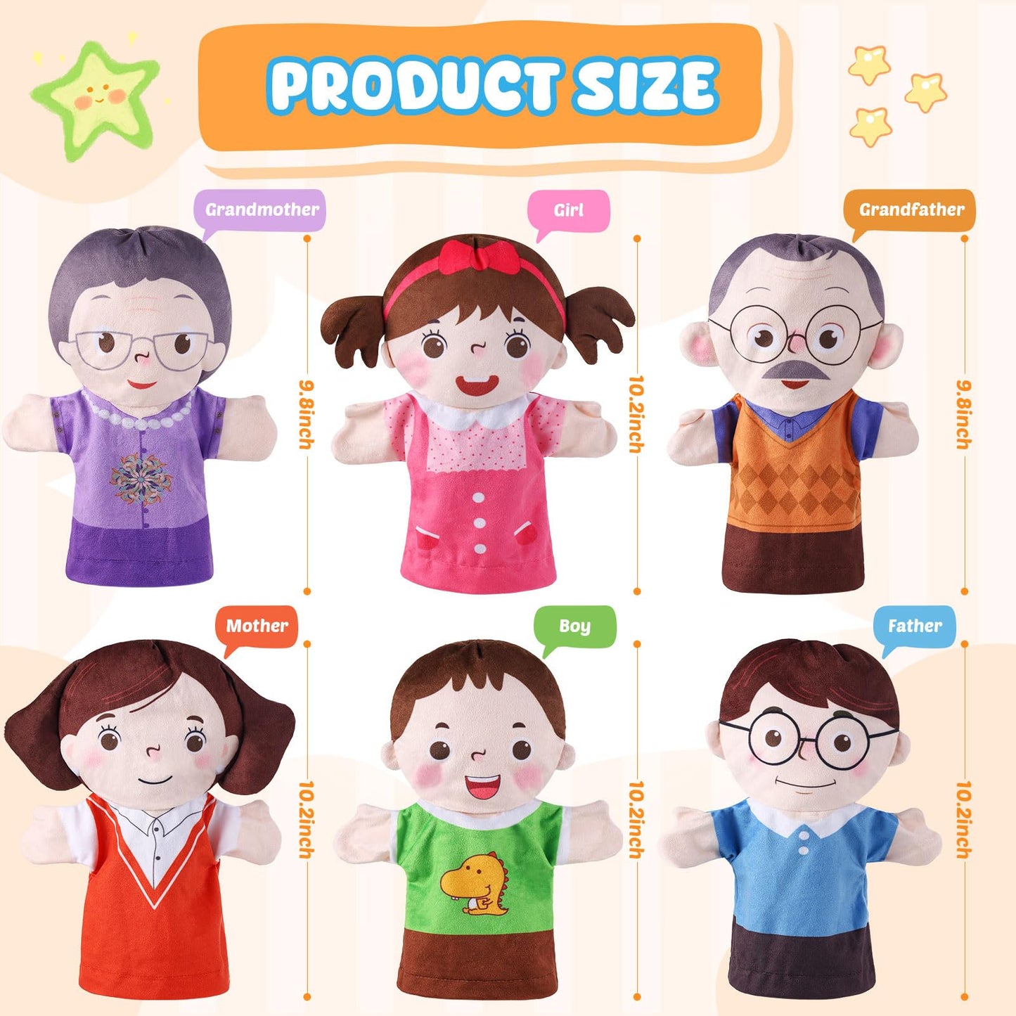 ZJoey 6 Pcs Family Hand Puppets – 10 Inch Plush Storytelling Toys for Kids
