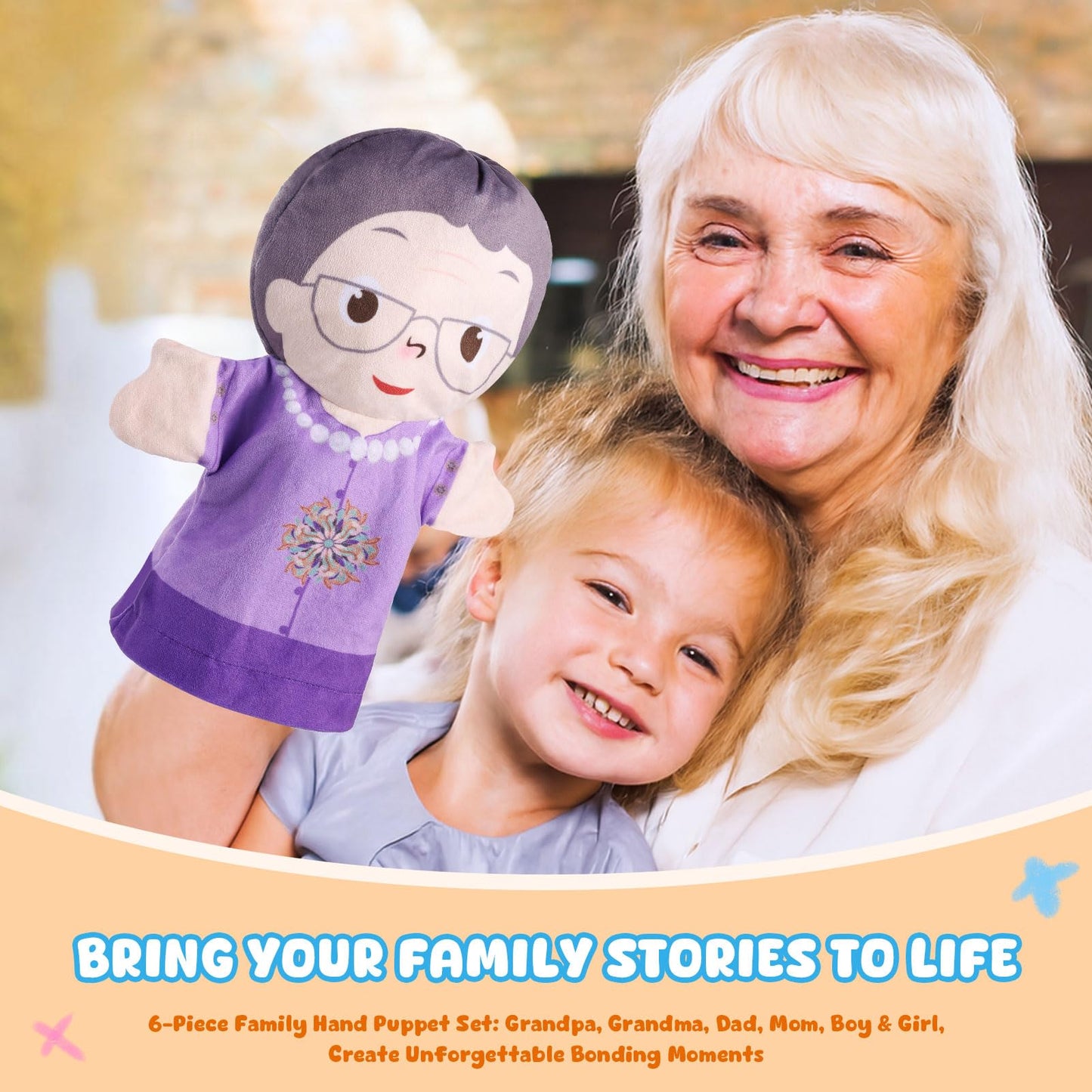 ZJoey 6 Pcs Family Hand Puppets – 10 Inch Plush Storytelling Toys for Kids