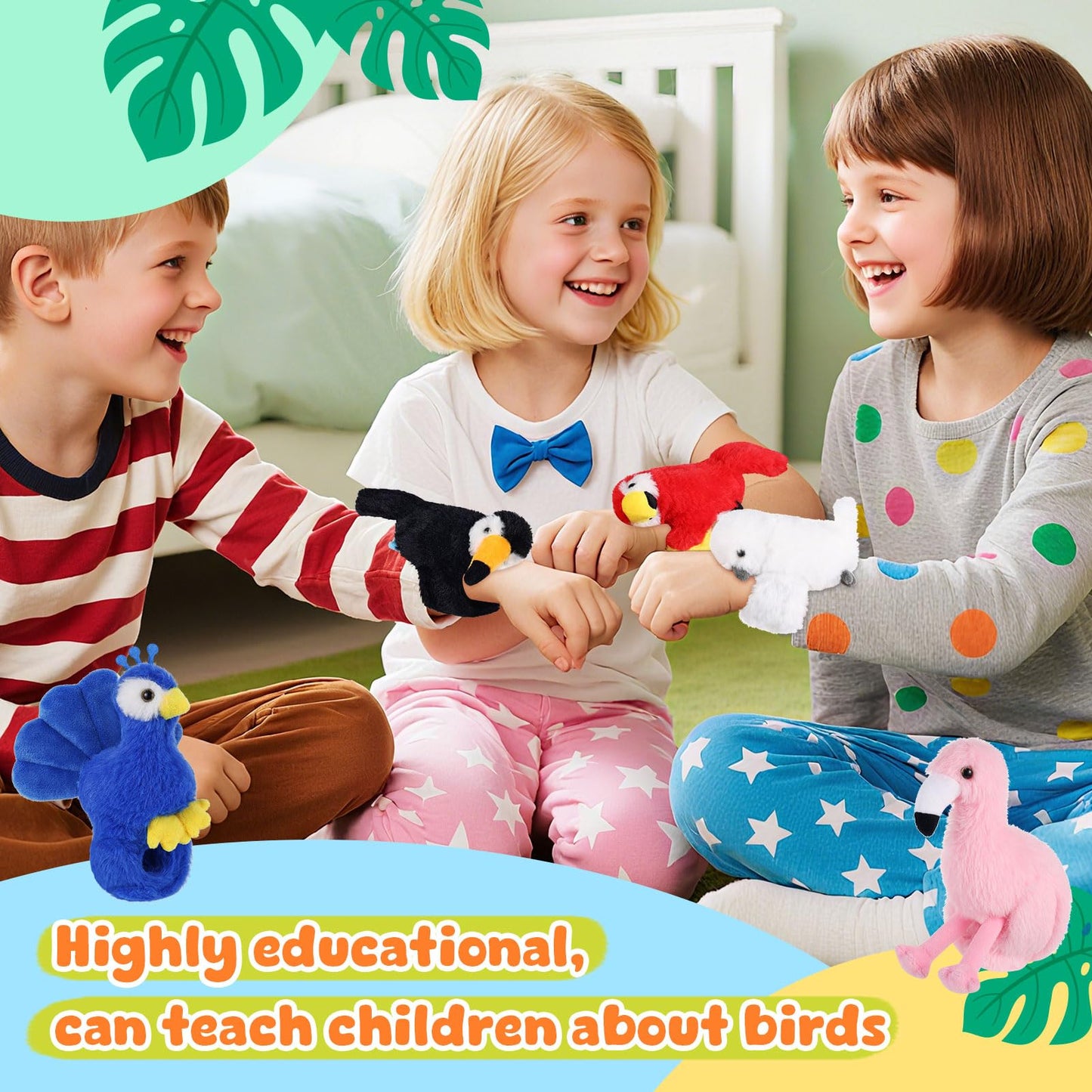 ZJoey 6 Pcs Bird Slap Bracelets – Plush Bird Wrist Snap Accessories