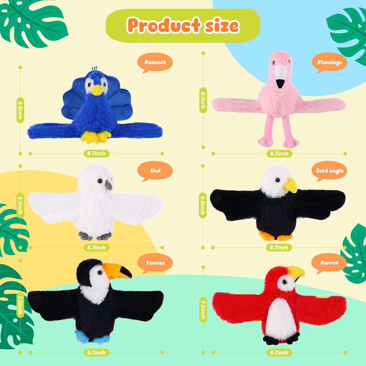 ZJoey 6 Pcs Bird Slap Bracelets – Plush Bird Wrist Snap Accessories