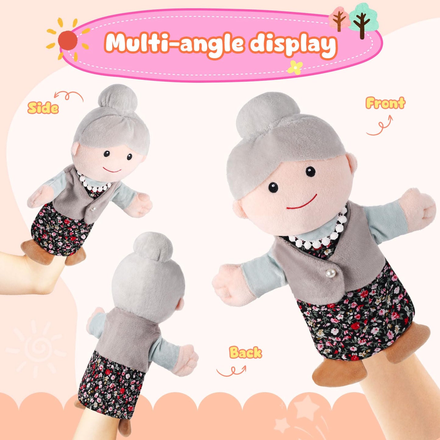 ZJoey 12-Inch Family Hand Puppets – Plush Puppets for Grandparents, Mom & Dad, Siblings