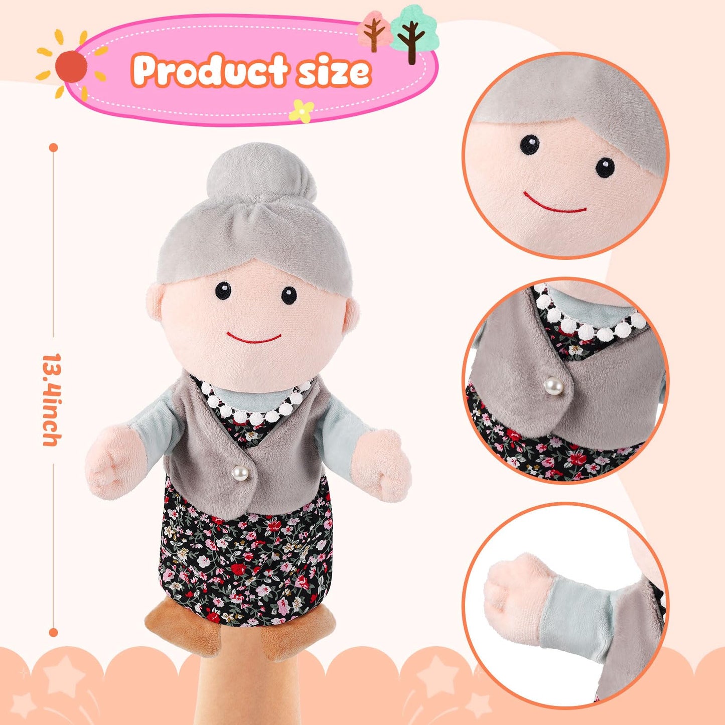ZJoey 12-Inch Family Hand Puppets – Plush Puppets for Grandparents, Mom & Dad, Siblings