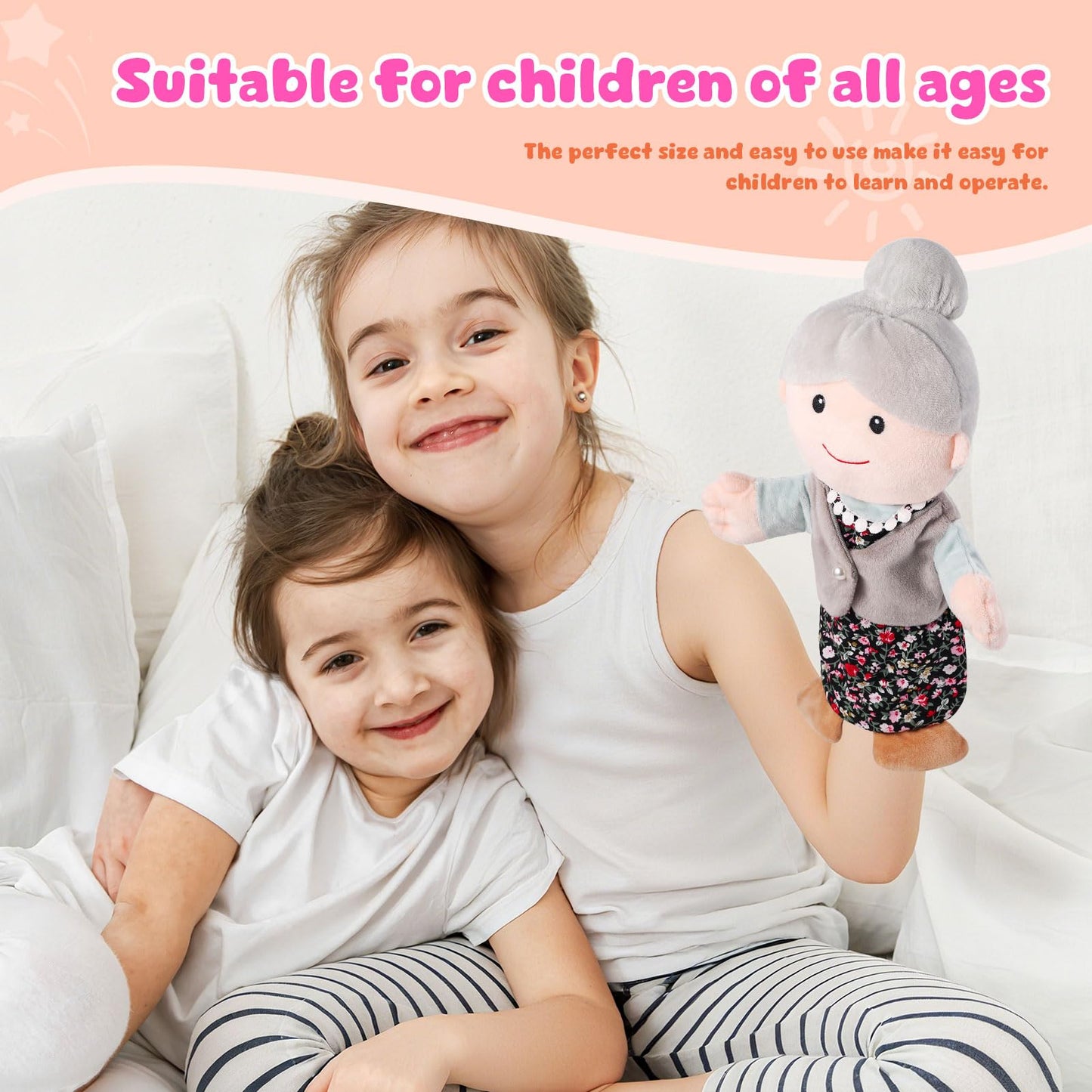 ZJoey 12-Inch Family Hand Puppets – Plush Puppets for Grandparents, Mom & Dad, Siblings