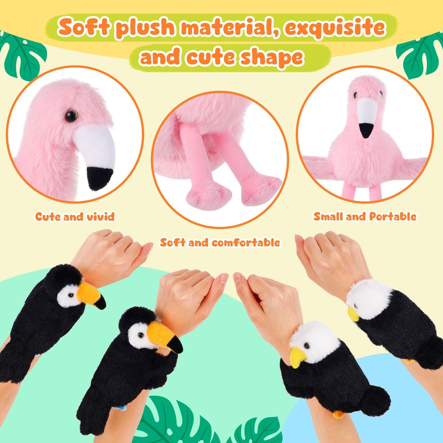 ZJoey 6 Pcs Bird Slap Bracelets – Plush Bird Wrist Snap Accessories