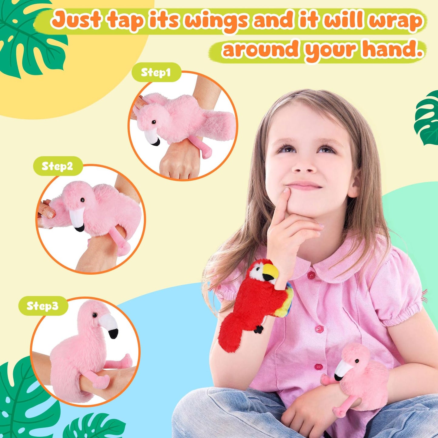 ZJoey 6 Pcs Bird Slap Bracelets – Plush Bird Wrist Snap Accessories