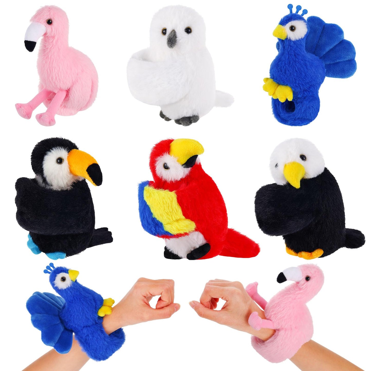 ZJoey 6 Pcs Bird Slap Bracelets – Plush Bird Wrist Snap Accessories