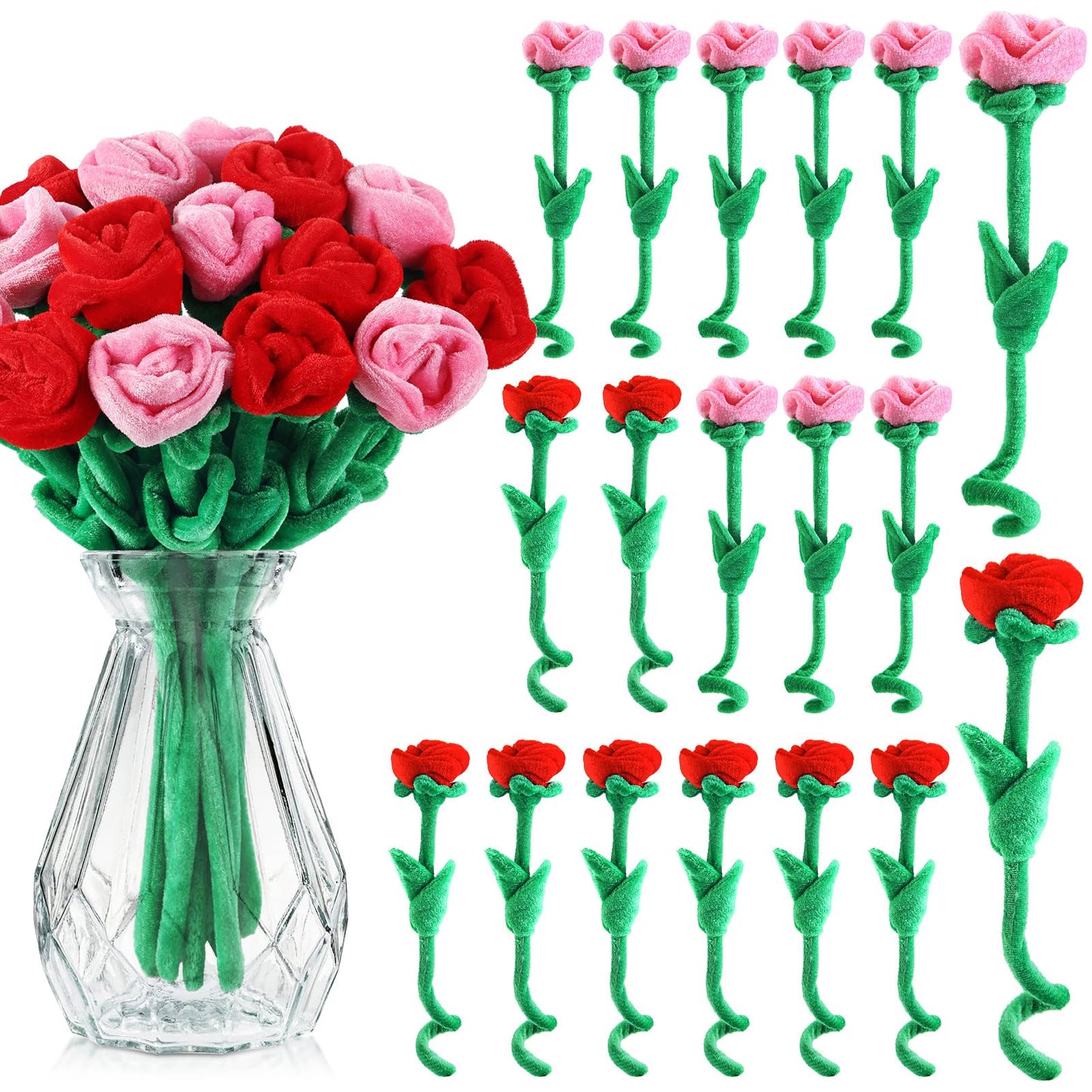 ZJoey 18 Pcs Plush Rose Bouquet with Bendable Stems – Soft Floral Gift for Home & Gift-Giving